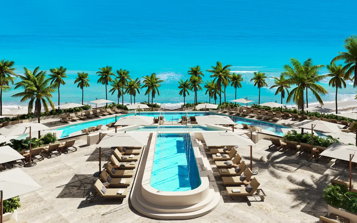Aerial view of Ultra Luxury Mirabel Cancún Resort & Spa overlooking the Caribbean Sea